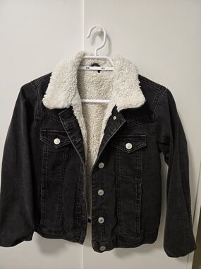 Topshop Black Denim Jacket with Cream Sherpa Lining